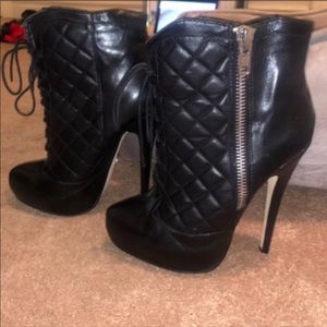 Black Leather Lace-up BeBe booties